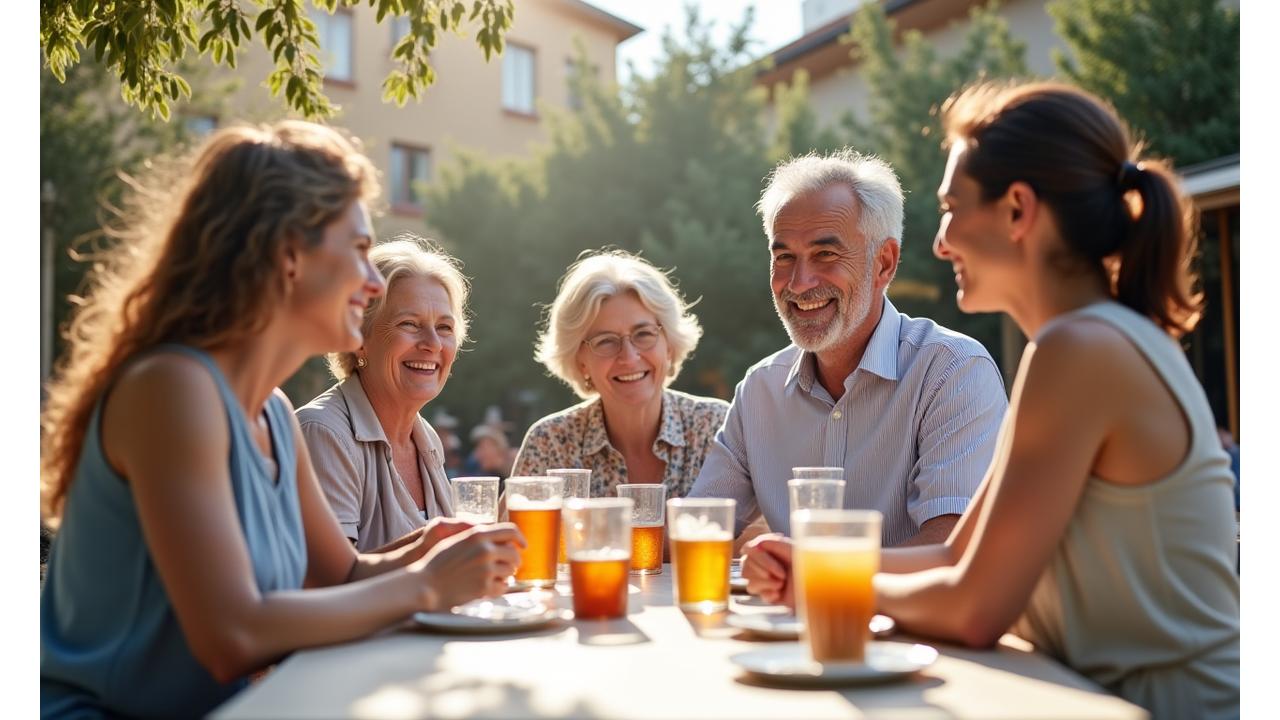 Μια ομάδα χαρούμενων ενηλίκων όλων των ηλικιών που συζητούν και χαμογελούν, δείχνοντας υποστήριξη και σύνδεση.