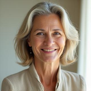 Πορτρέτο της Ελένης, μίας χαμογελαστής Ελληνίδας γυναίκας 50 ετών