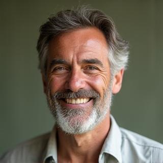 Πορτρέτο του Νίκου, ενός χαμογελαστού Έλληνα άνδρα 45 ετών