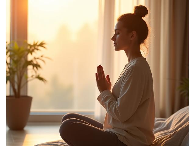 Ένα άτομο σε διαλογισμό σε ένα ειρηνικό περιβάλλον, συμβολίζοντας την ψυχική ηρεμία και την ενσυνειδητότητα