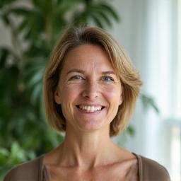 Χαμογελαστή γυναίκα σε ήρεμο περιβάλλον, κοιτάζοντας έξω από παράθυρο