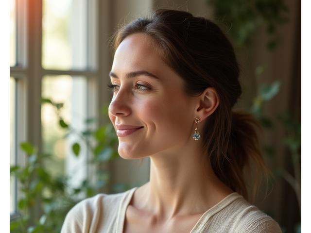 Πορτρέτο της Ελένης, 38 ετών, χαμογελαστή και ευδιάθετη μετά την αντιμετώπιση του stress