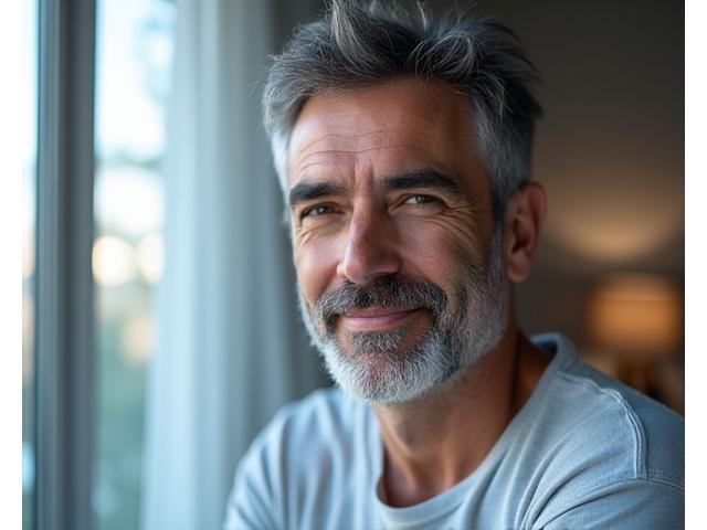 Πορτρέτο του Νίκου, 55 ετών, ξεκούραστος και ήρεμος μετά τη βελτίωση του ύπνου