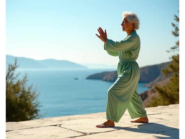 Ευγενική γυναίκα 50+ που κάνει Tai Chi σε ένα ήρεμο περιβάλλον, σύμβολο ισορροπίας και κινητικότητας