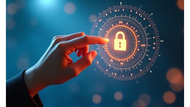 Εικονίδιο κλειδαριάς που συμβολίζει την ασφάλεια, με δάχτυλα να αγγίζουν μια οθόνη