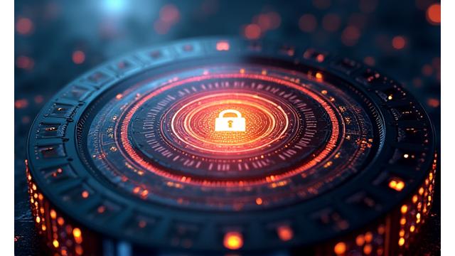 Αφηρημένη απεικόνιση κυβερνοασφάλειας με γραφικά προστασίας δεδομένων και ένα padlock