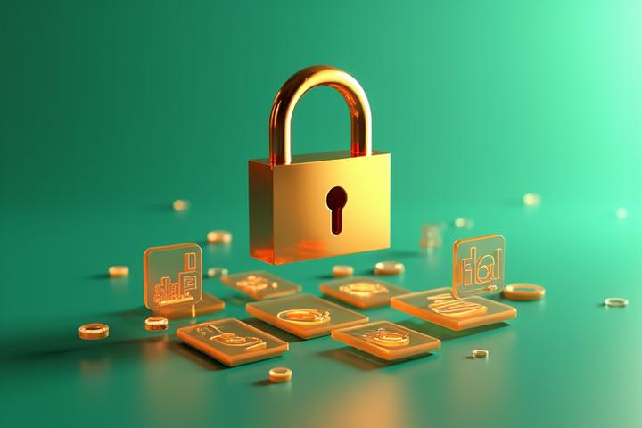 Εικονίδιο κλειδαριάς με δημιουργικά στοιχεία, συμβολίζοντας την προστασία πνευματικών δικαιωμάτων