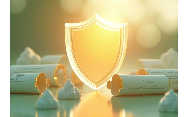 Ασπίδα που συμβολίζει την προστασία και νομικά έγγραφα στο παρασκήνιο